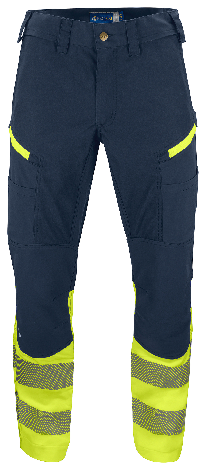 Pantalon publicitaire haute visibilité STRETCH polycoton Jaune et Bleu marine